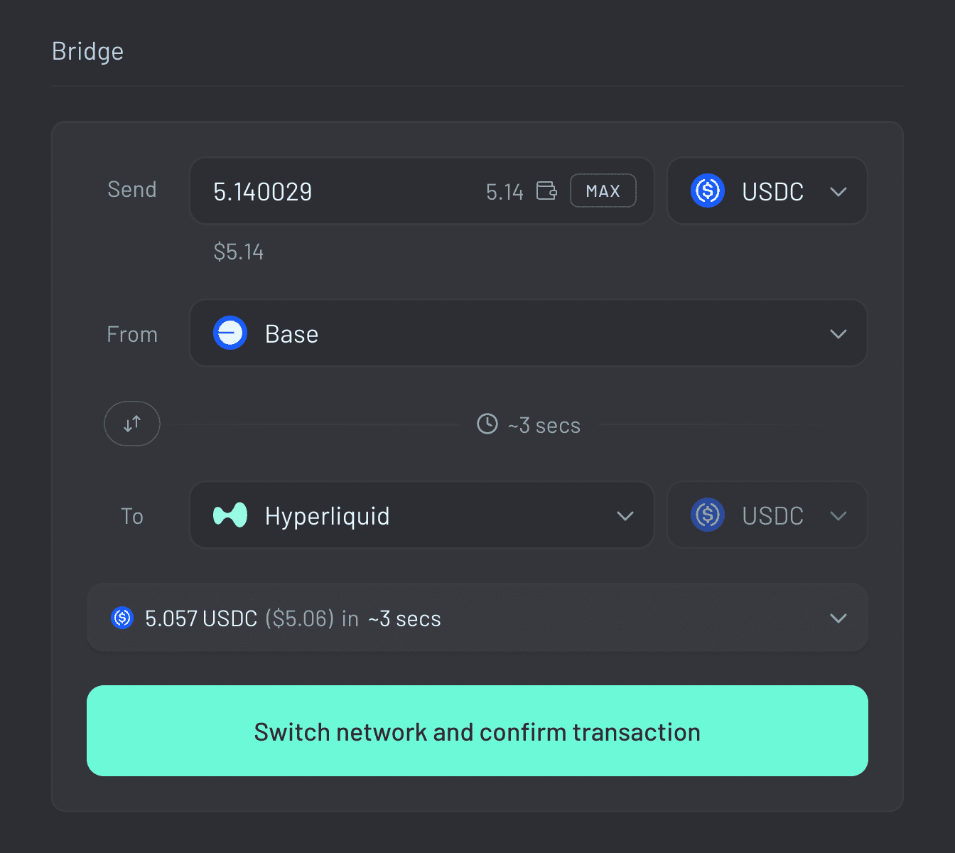 Step 5 Step 5: Enter the amount of $USDC you want to bridge.